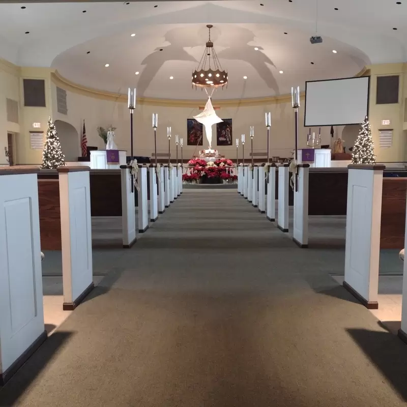 The sanctuary decorated for Christmas