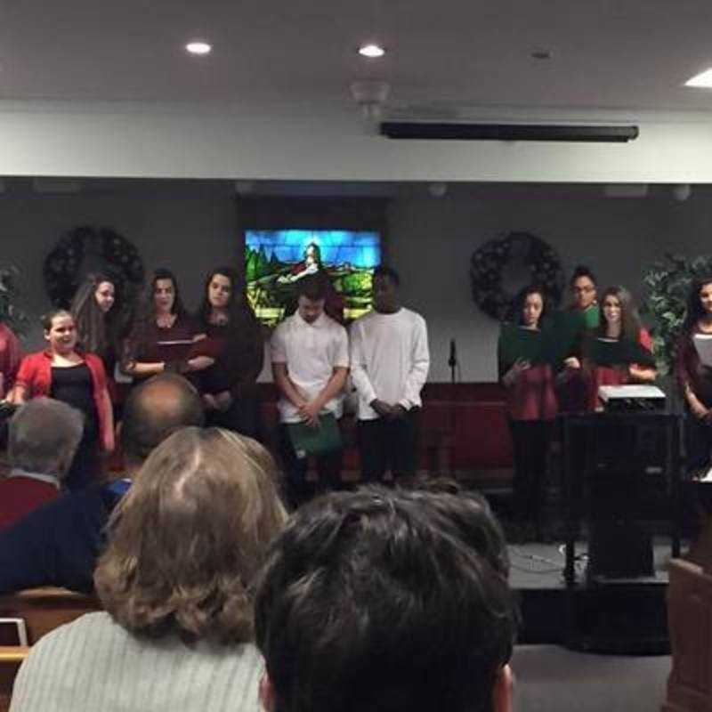 Youth group performing at wed night services