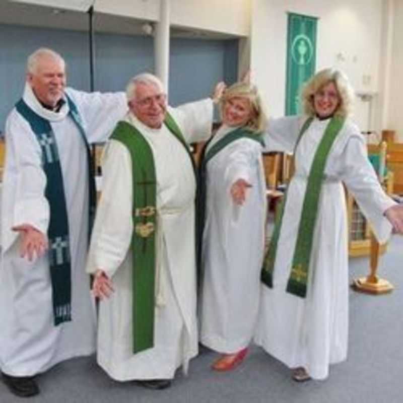 The irrepressible clergy team at Ascension: left to right: Pastor Jim Garey, Rev. Bruce Pocock,  Rev. Canon June Hough, and R