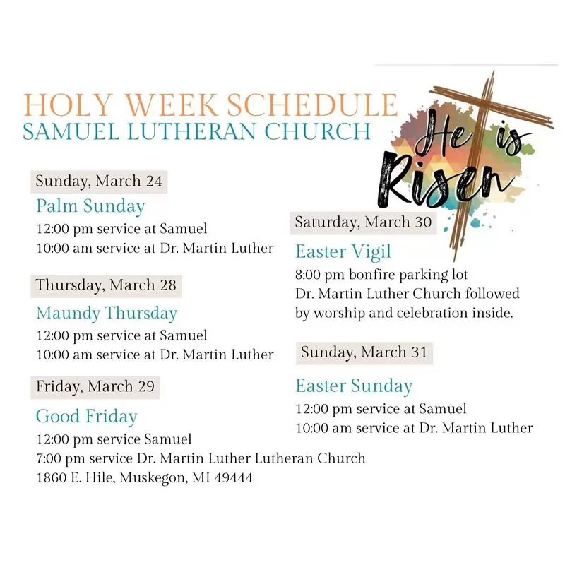 2024 Holy Week Schedule at Samuel