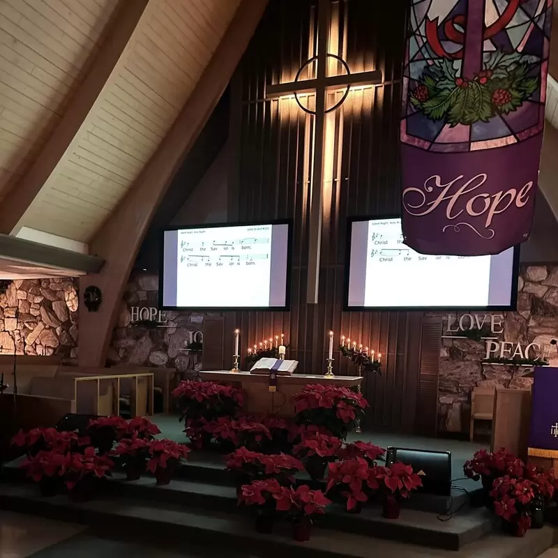 The sanctuary decorated for Christmas