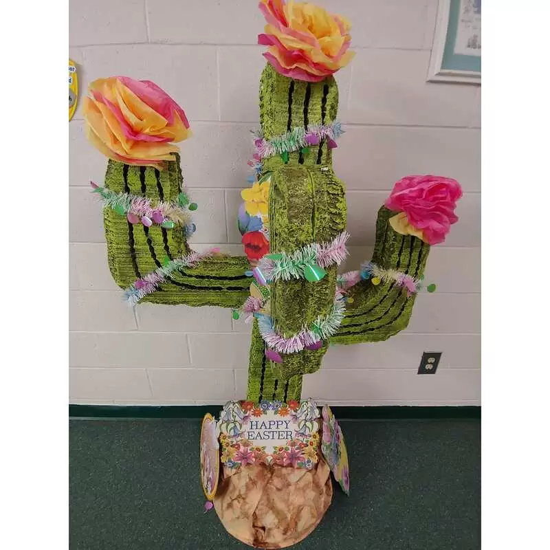 Our cactus decorated for Easter 2023