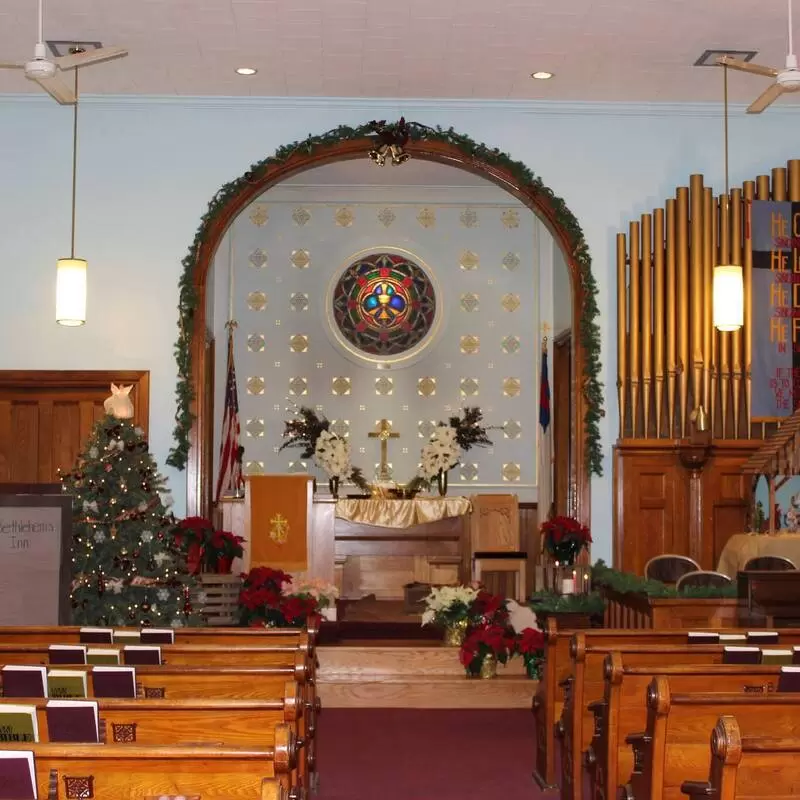 The sanctuary decorated for Christmas