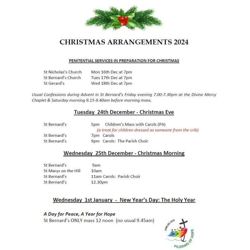 Parish Bulletin 15 December 2024 - CHRISTMAS ARRANGEMENTS