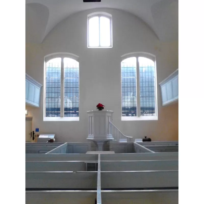 This is where we worship.  The inside of Ringwood Meeting House.