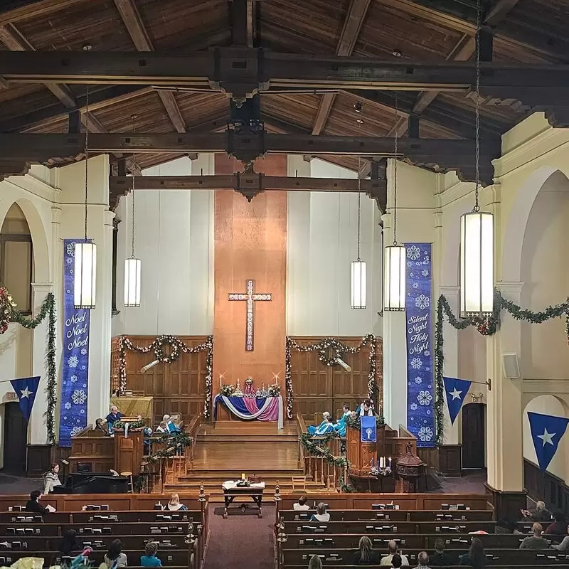 The sanctuary decorated for Christmas