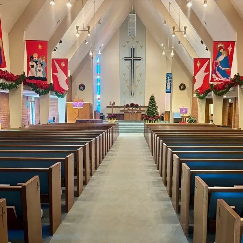 The sanctuary decorated for Christmas