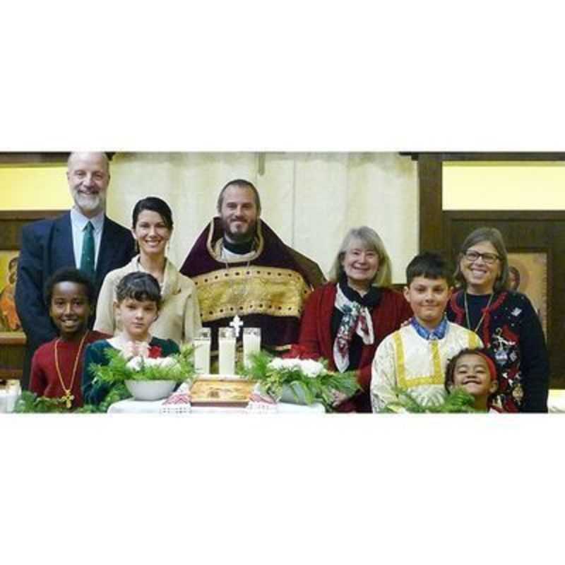 Some of the Holy Prophet Elijah parish members with Father Benjamin and Matushka Lauren