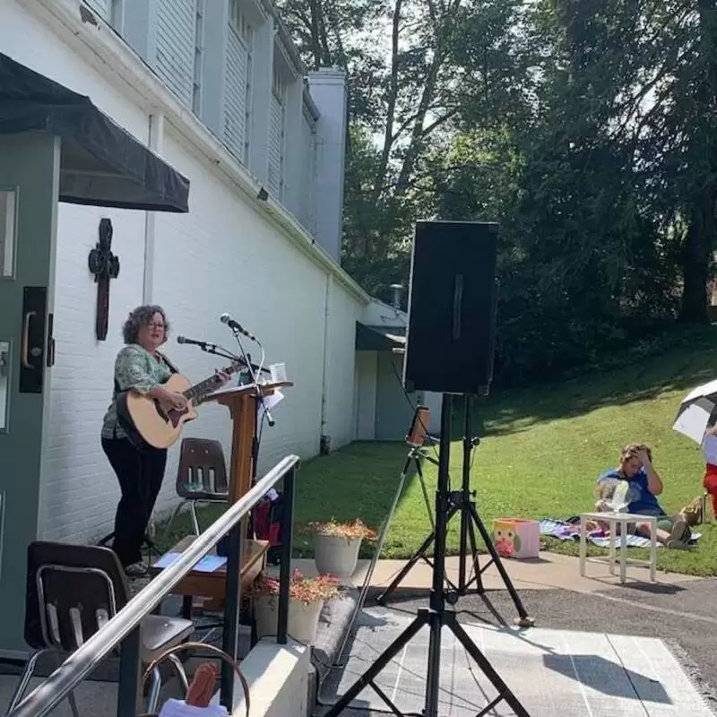 Outdoor worship at Trinity Presbyterian Church