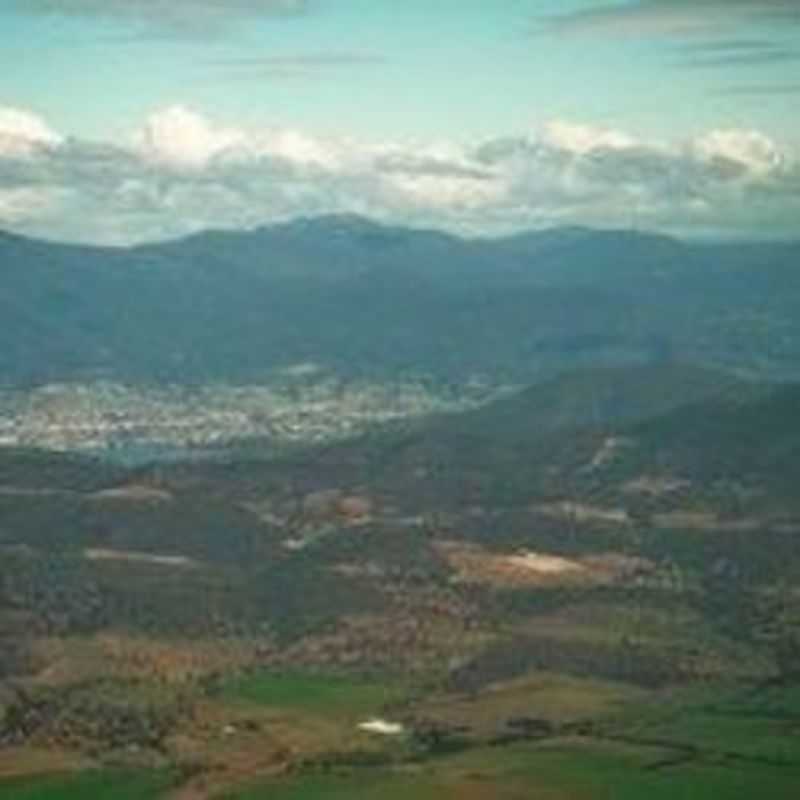 Hobart City at the distance from the air.