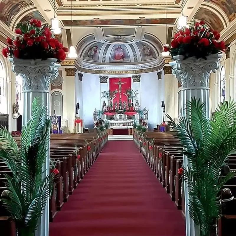 The sanctuary decorated for Palm Sunday