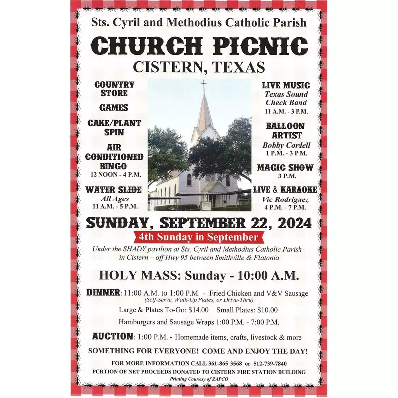 Saints Cyril & Methodius Church Picnic Flyer - September 22, 2024