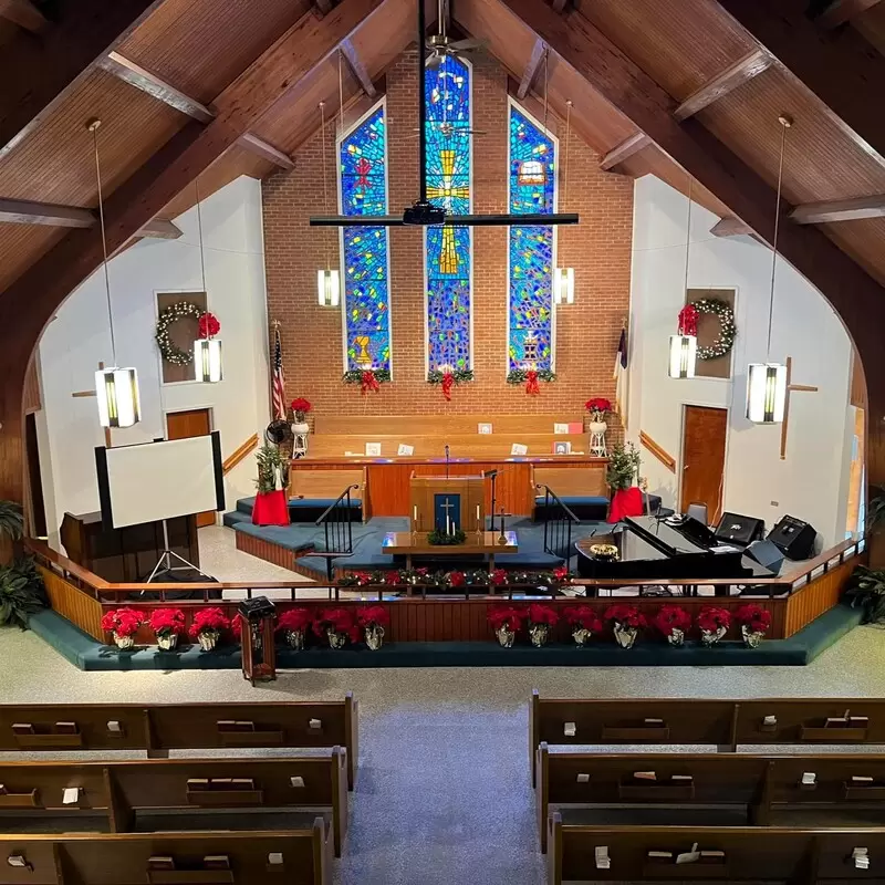 The sanctuary decorated for Christmas