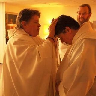 Reverend Mother Bonnie Devlin, giving her first Priestly blessings at her Ordination