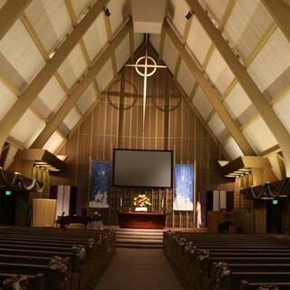 The sanctuary decorated for Christmas