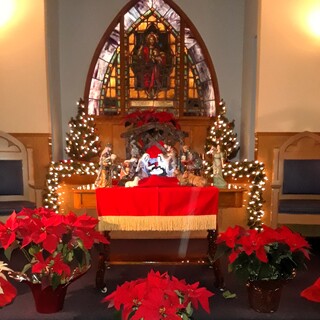 The sanctuary decorated for Christmas