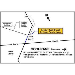 Map to Cowboy Trail Church, Cochrane