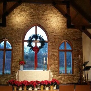 The sanctuary decorated for Christmas