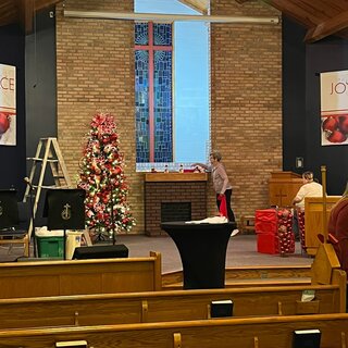 The sanctuary decorated for Christmas