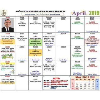 April 2019 Schedule of Services - Palm Beach Gardens New Apostolic Church