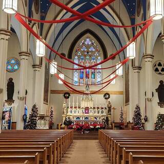 The sanctuary decorated for Christmas