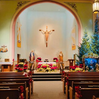 The sanctuary decorated for Christmas