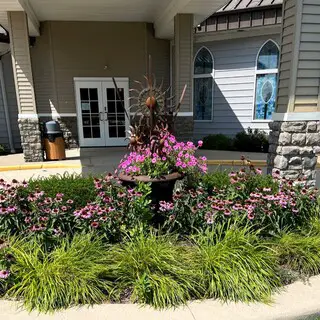 Flowers at the church entrance