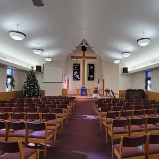 The sanctuary decorated for Christmas