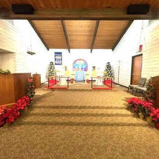 The sanctuary decorated for Christmas