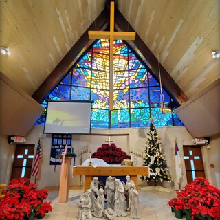 The sanctuary decorated for Christmas