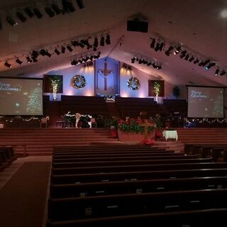 The sanctuary decorated for Christmas