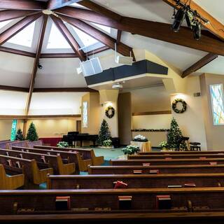 The sanctuary decorated for Christmas