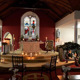 The altar decorated for Christmas - photo courtesy of Rachel Reid Singer Harpist