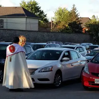 First Adoration in cars at Sacred Heart Thursday May 28th