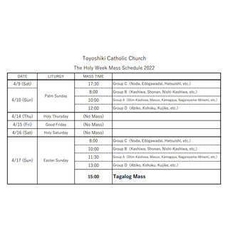 Toyoshiki Catholic Church The Holy Week Mass Schedule 2022
