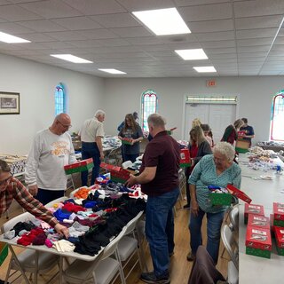 Operation Christmas Child Shoebox packing party 2021