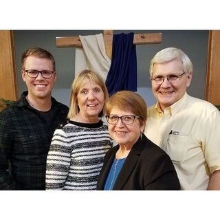 Community of Christ Leadership Team - Counselors: Brian Anders, Karen Marshall, Glen Elliott (front) Pastor Marcia Plumb