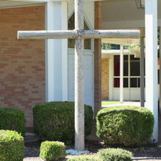 Cross in front of church