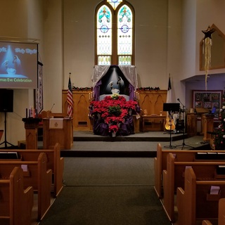 The sanctuary decorated for Christmas