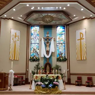 The sanctuary decorated for Easter