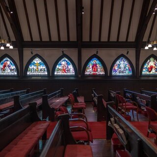 Tiffany windows on South wall