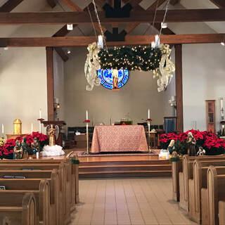 The sanctuary decorated for Christmas