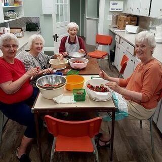 Getting ready for the United Church Women's Strawberry Supper