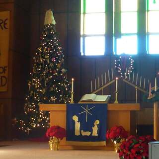 The altar decorated for Christmas