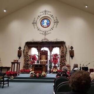 The sanctuary at Christmas - photo courtesy of Marty Huffman