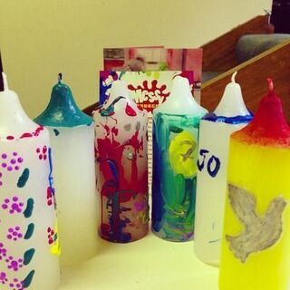 The baptism candles made at Messy Church