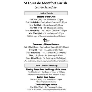 St. Louis de Montfort Parish 2024 Lenten Schedule