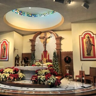 The sanctuary decorated for Christmas - photo courtesy of Dominic Zmarlicki