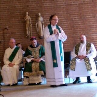 Fr. Mike Flanagan, Fr. Jason Stokes, Deacon Bill and Bishop John Stowe at the Mass