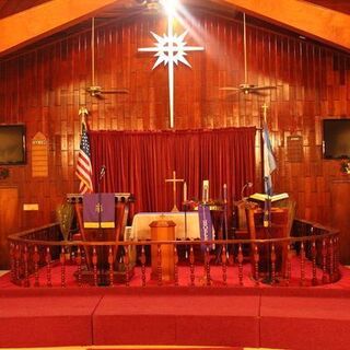 The altar decorated for Christmas